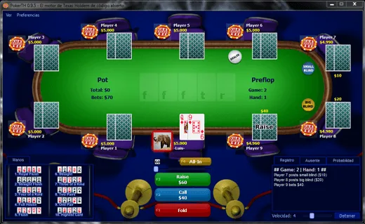 Jugando una partida en el VideoJuego PokerTH